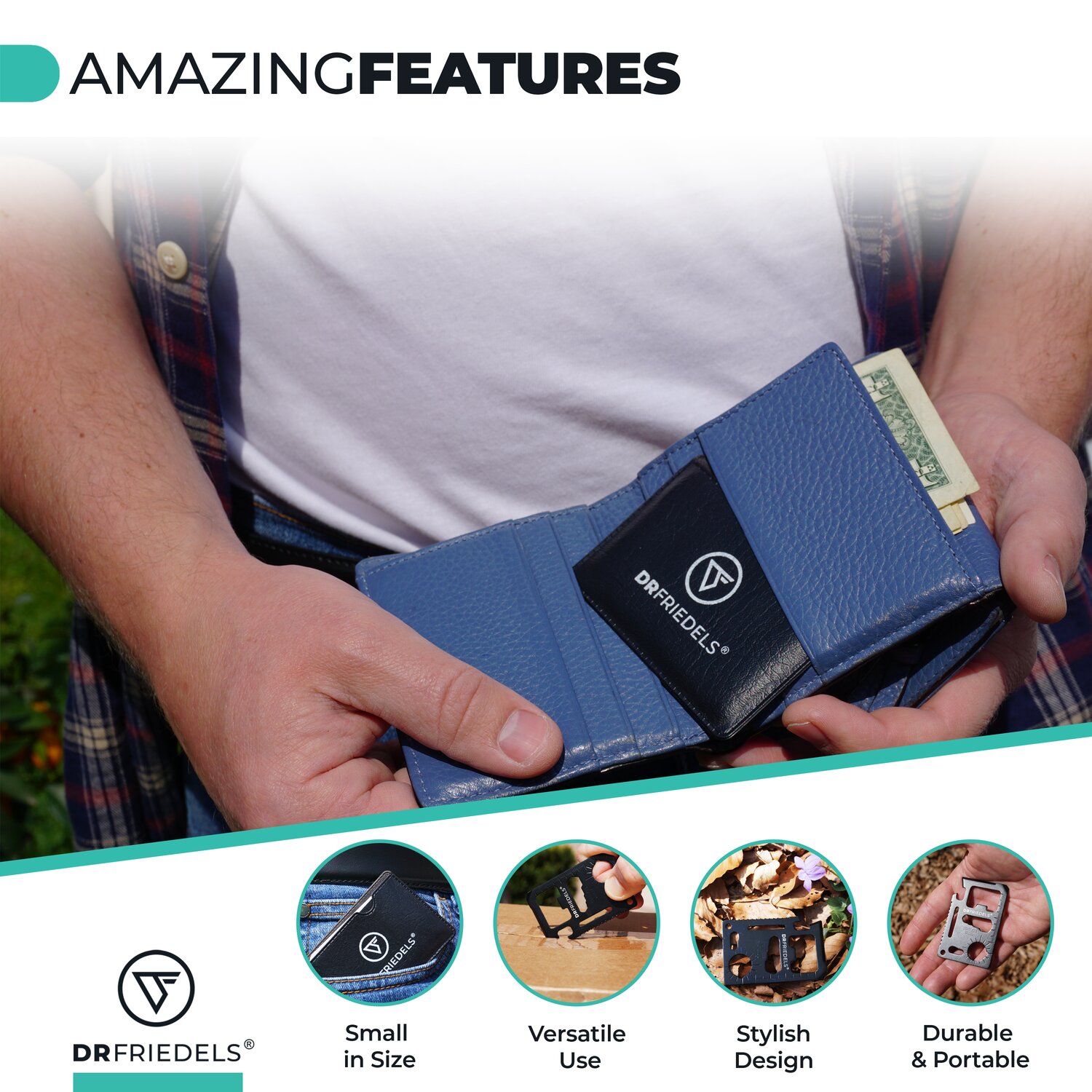 Amazing features: small in size, versatile use, stylish design, durable and portable — fits in any wallet