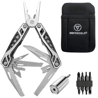 DRFRIEDELS 22-in-1 multi-tool with universal socket, pouch and 8-piece screwdriver bit set
