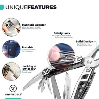Unique features: magnetic adapter, portable pouch, locking at 90 or 180 degrees, safety lock, solid construction
