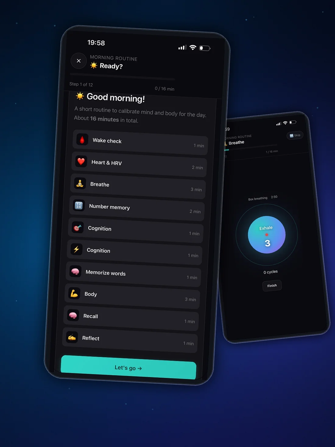 CogniTrack Pro guided morning routine with steps and timing